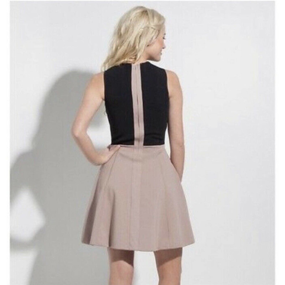 Cut25 by Yigal Azrouel Sz S Lamb Leather Ponte Knit Dress Fit Flare Black Mauve - Picture 2 of 8